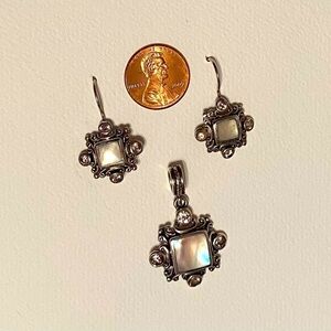 SX Thai 926 Mother of Pearl Pink Crystal Earrings and Pendant Set